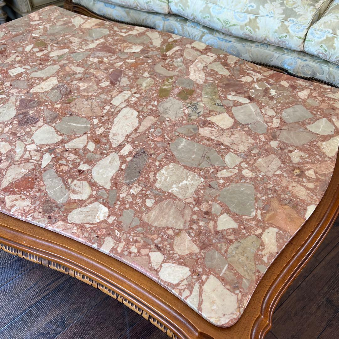 k489 イタリア製 見事なまでの彫刻装飾 センターテーブル 重厚感のある大理石