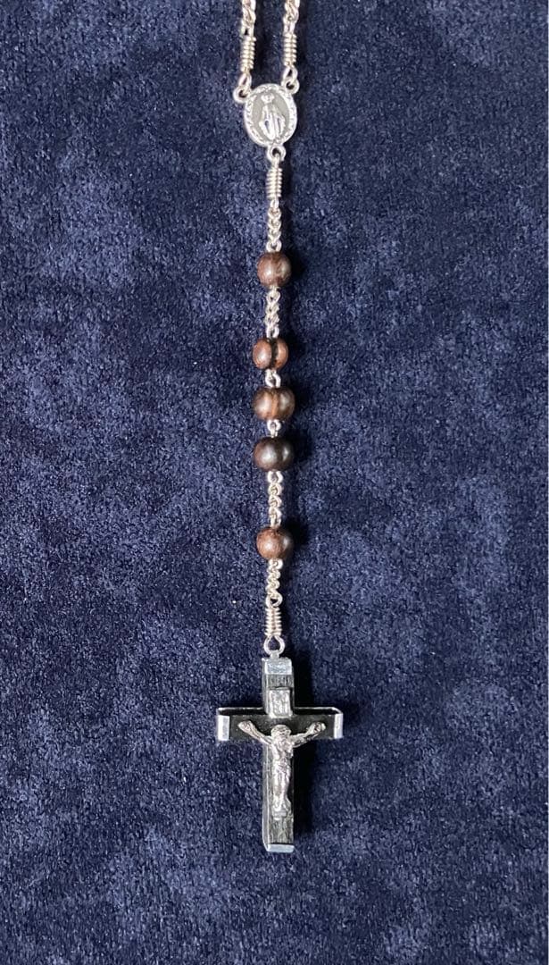 カトリック　ロザリオ　手編み　縞黒檀　長崎編み