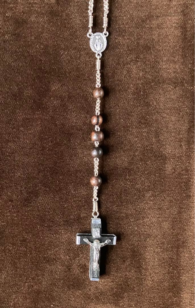 カトリック　ロザリオ　手編み　縞黒檀　長崎編み