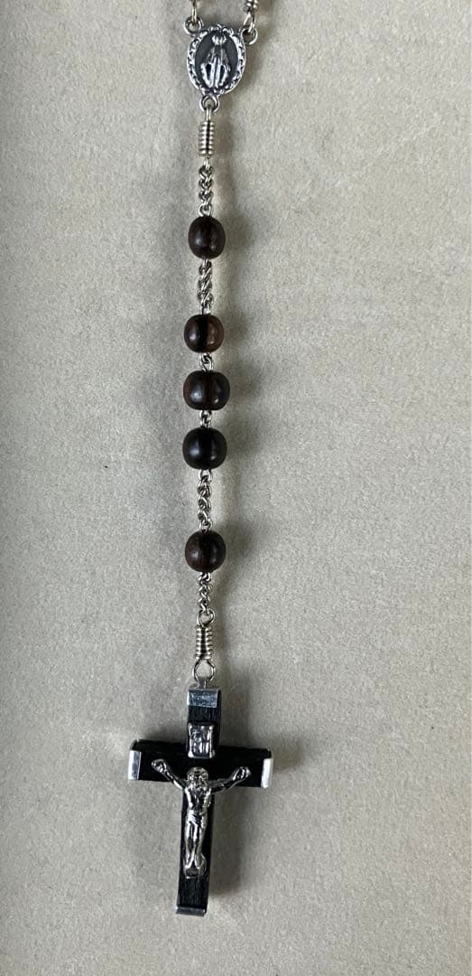 カトリック　ロザリオ　手編み　縞黒檀　長崎編み