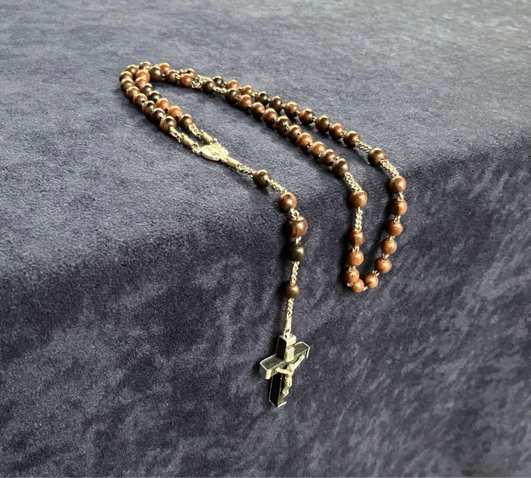 カトリック　ロザリオ　手編み　縞黒檀　長崎編み