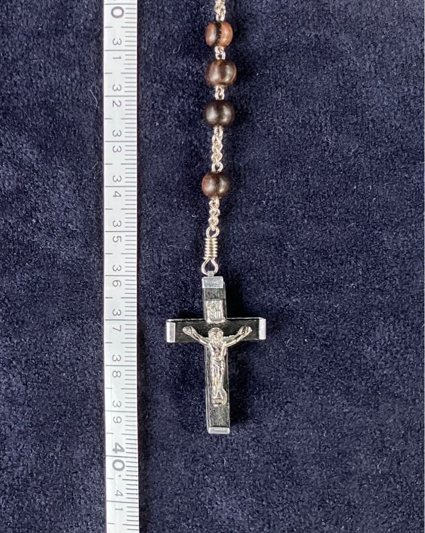 カトリック　ロザリオ　手編み　縞黒檀　長崎編み