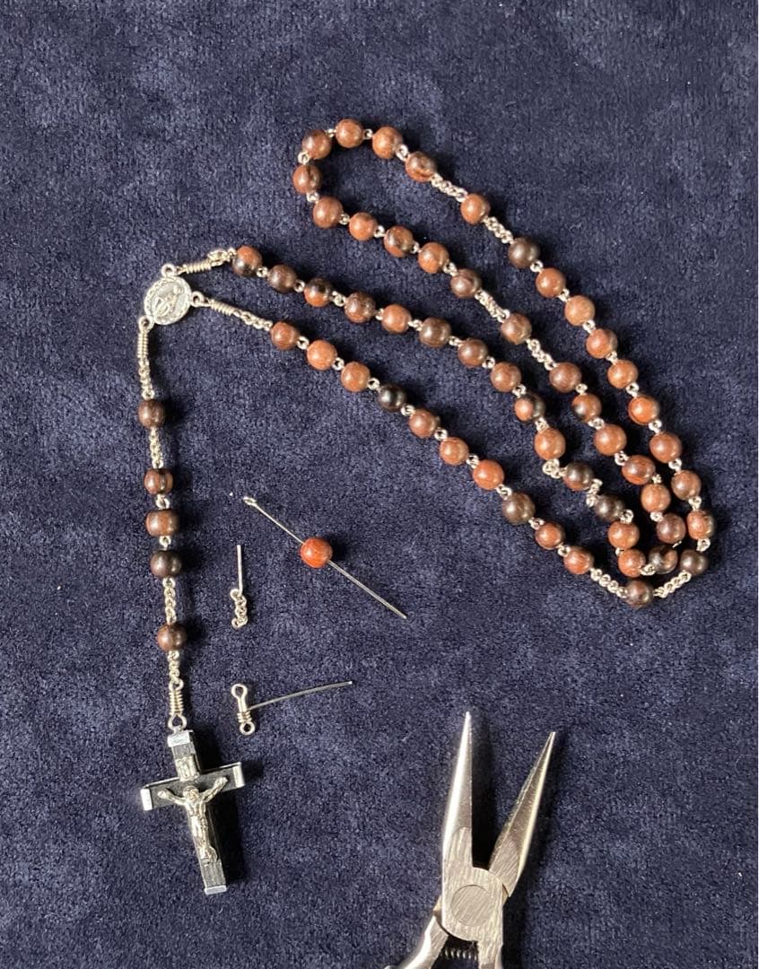 カトリック　ロザリオ　手編み　縞黒檀　長崎編み