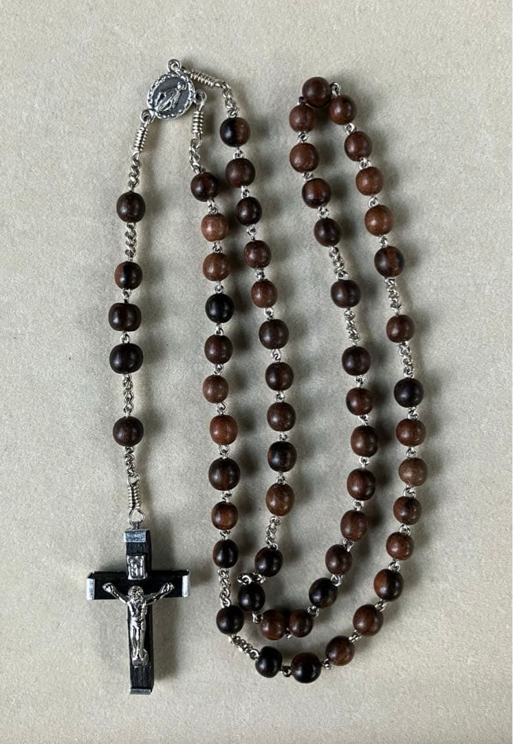 カトリック　ロザリオ　手編み　縞黒檀　長崎編み
