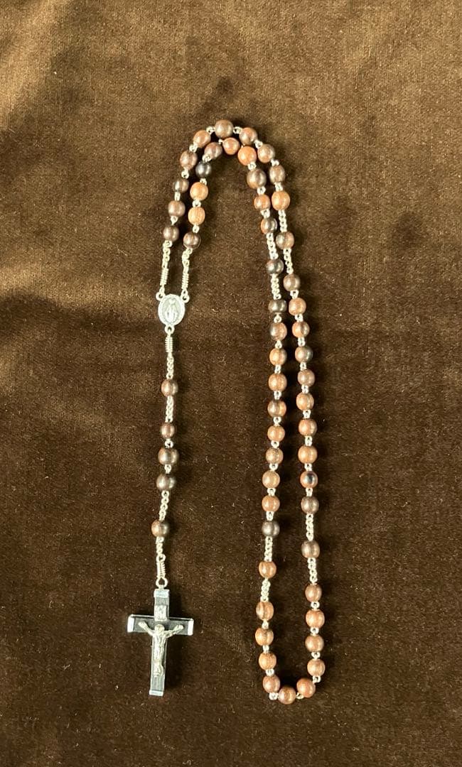 カトリック　ロザリオ　手編み　縞黒檀　長崎編み