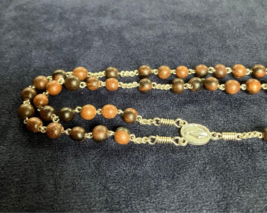 カトリック　ロザリオ　手編み　縞黒檀　長崎編み