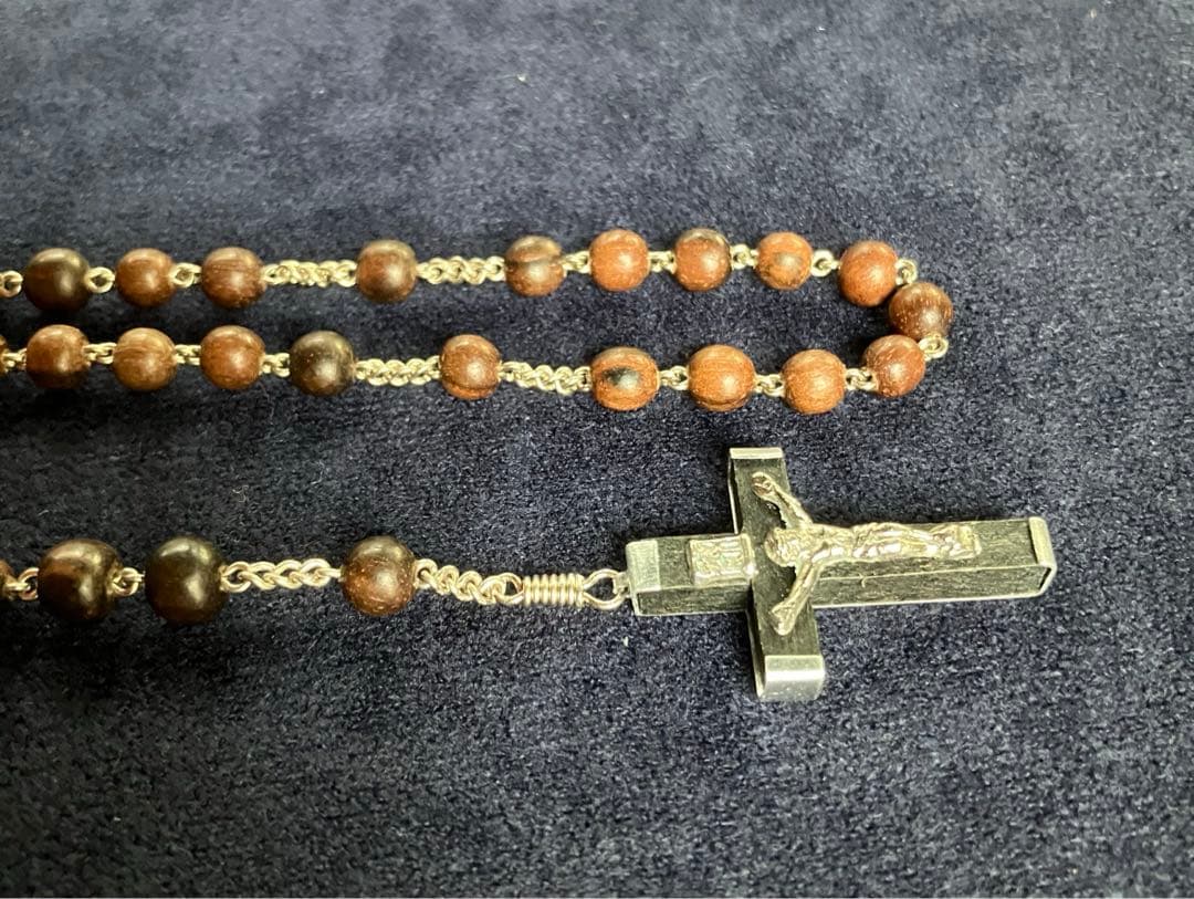 カトリック　ロザリオ　手編み　縞黒檀　長崎編み