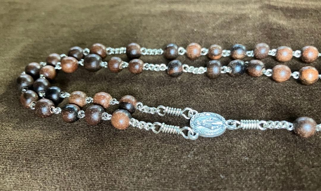 カトリック　ロザリオ　手編み　縞黒檀　長崎編み