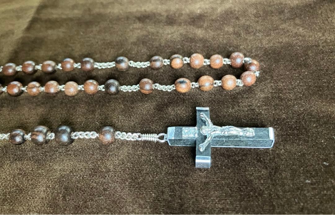 カトリック　ロザリオ　手編み　縞黒檀　長崎編み
