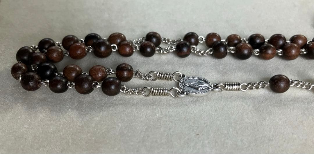 カトリック　ロザリオ　手編み　縞黒檀　長崎編み