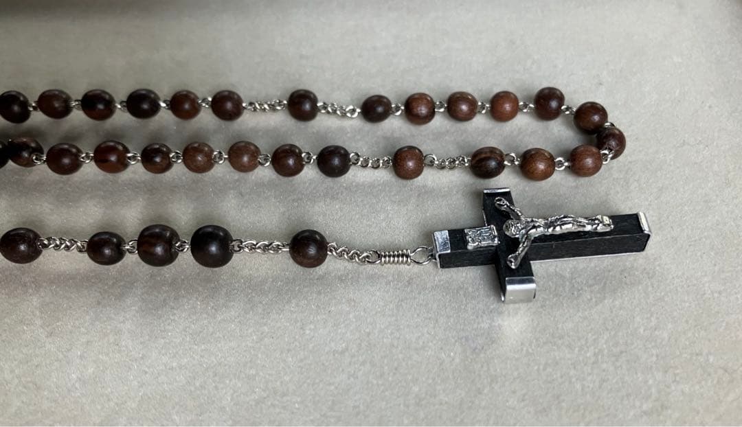 カトリック　ロザリオ　手編み　縞黒檀　長崎編み