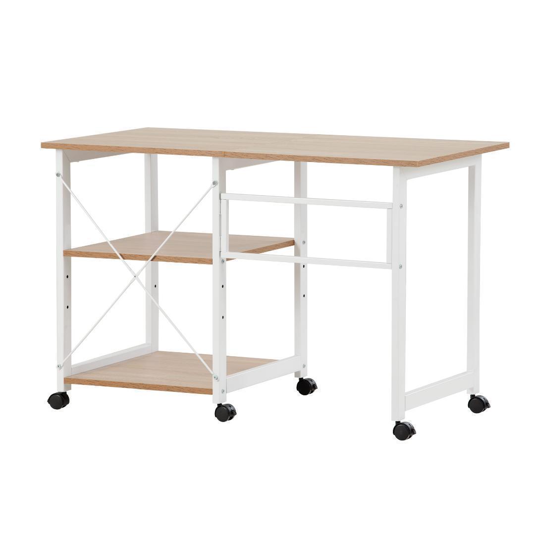 【新品】パソコンデスク折りたたみデスク 簡易学習デスク 3段収納【ナチュラル】