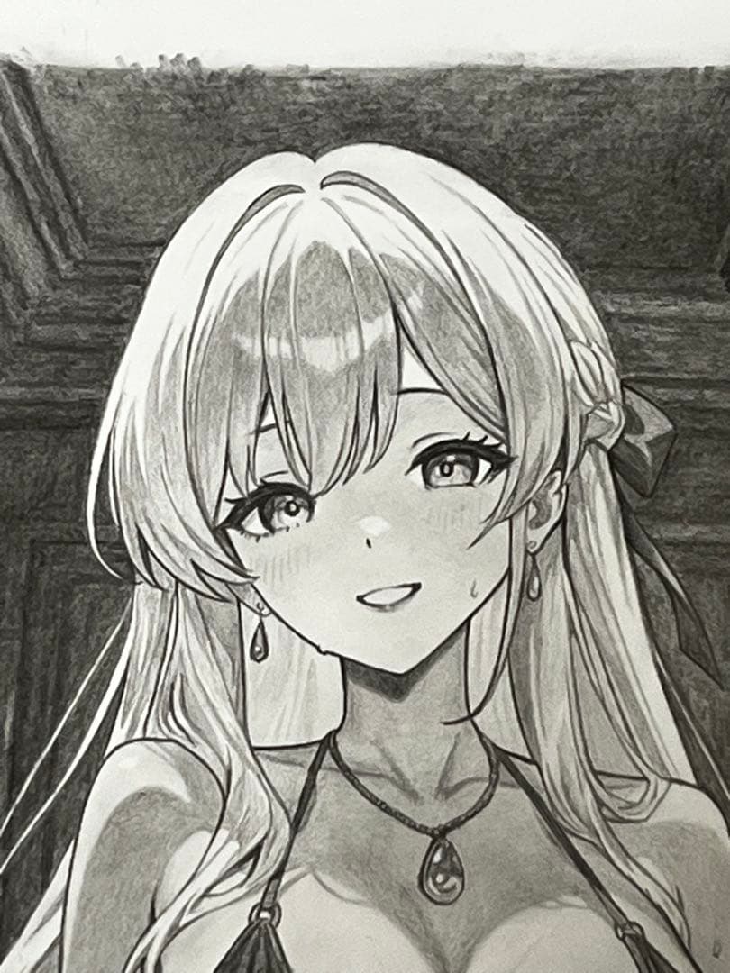 【手描き原画】鉛筆画 A4 黒ドレス line_n_shade