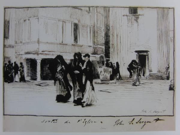 ジョン・シンガー・サージェント、教会の出口、希少な額装用画集より