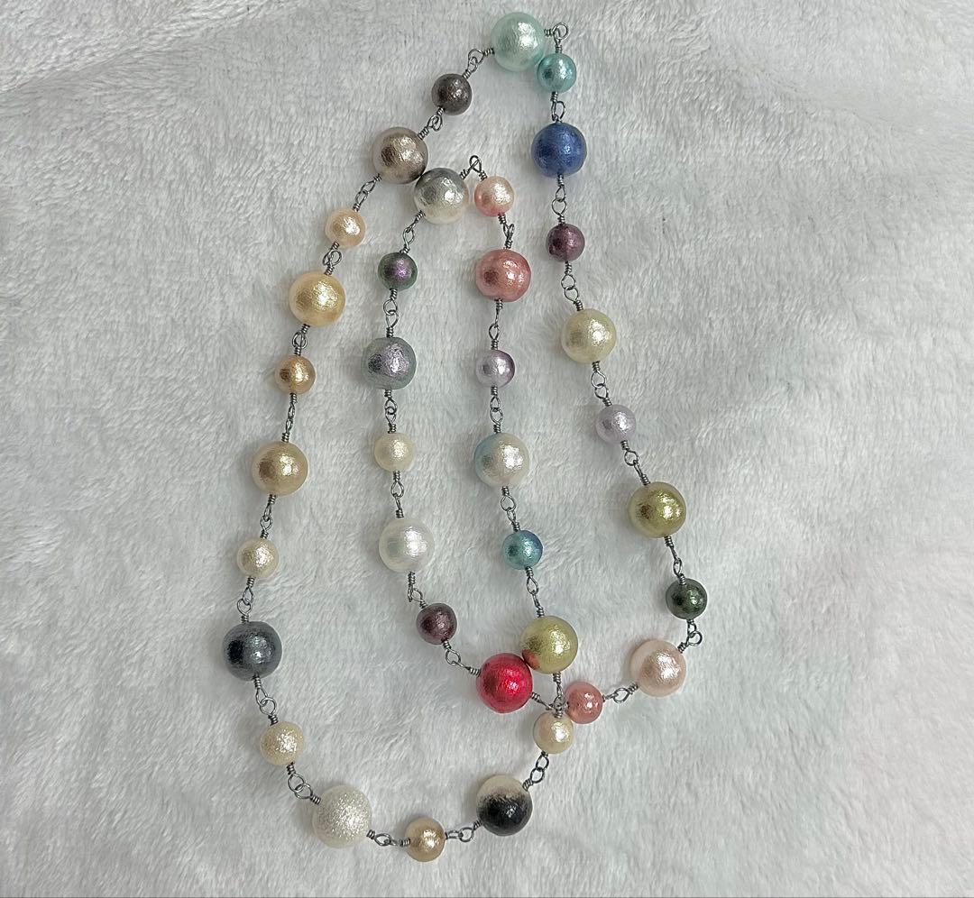 【一点物】多色コットンパールロングネックレス