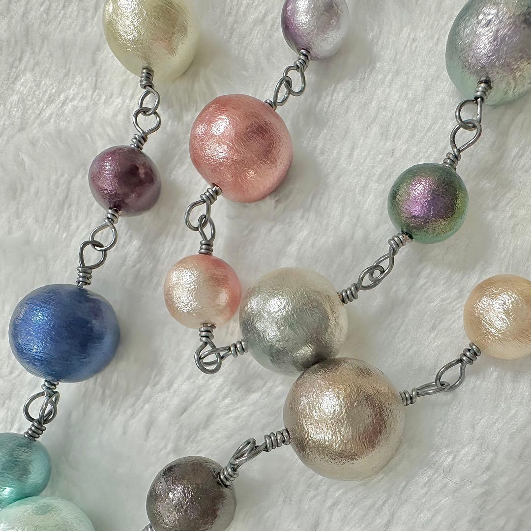 【一点物】多色コットンパールロングネックレス