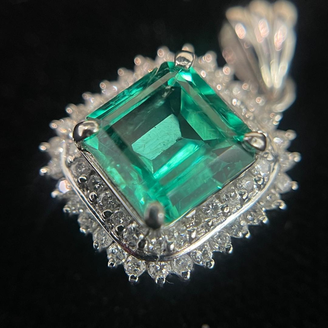 Pt900 エメラルド ダイヤモンド ペンダント