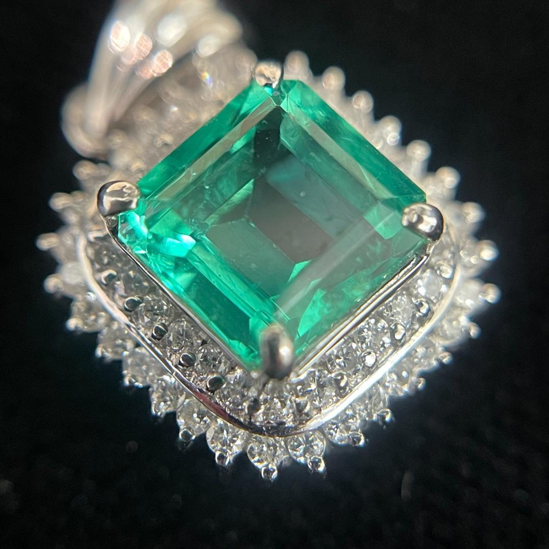 Pt900 エメラルド ダイヤモンド ペンダント