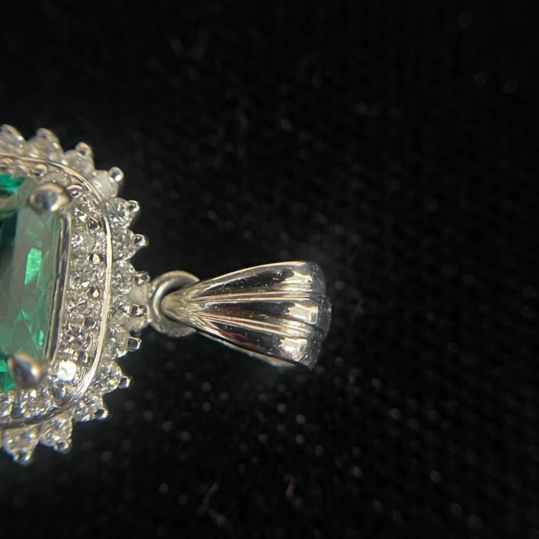 Pt900 エメラルド ダイヤモンド ペンダント