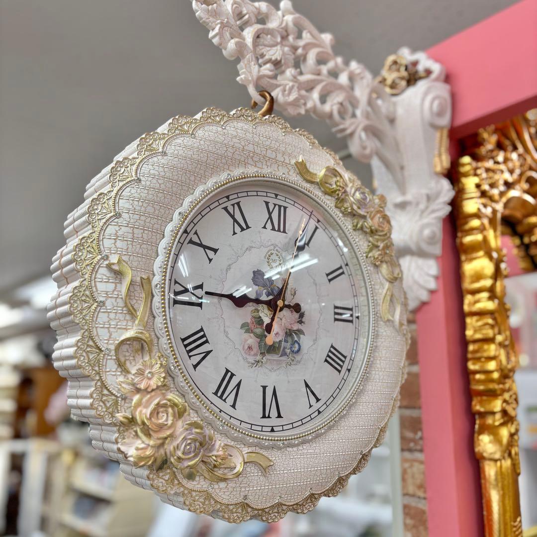 フラワー装飾 両面掛時計 静音時計 豪華 おしゃれ