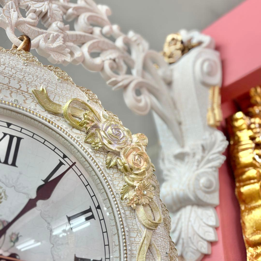 フラワー装飾 両面掛時計 静音時計 豪華 おしゃれ