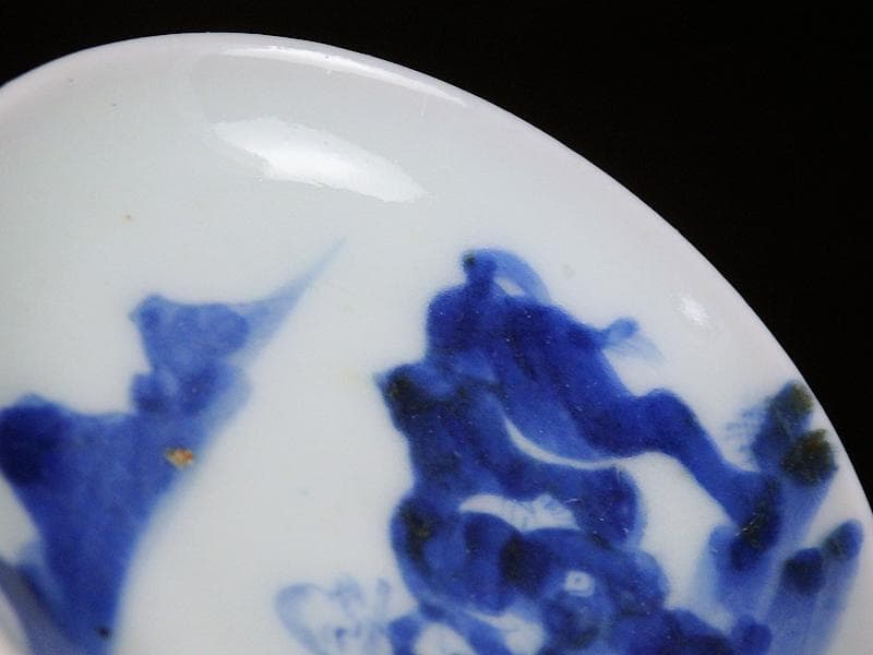 古伊万里　染付　笛吹童子に牛の図　豆皿　C873AS-BWn