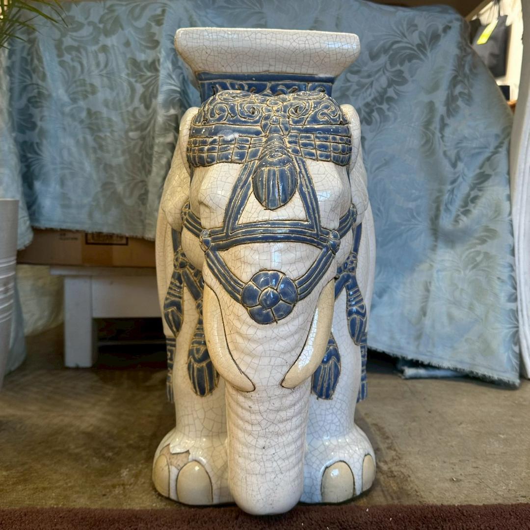 iΦ【2個セット】象 陶器製 置き物 花台 フラワースタンド オブジェ 鉢