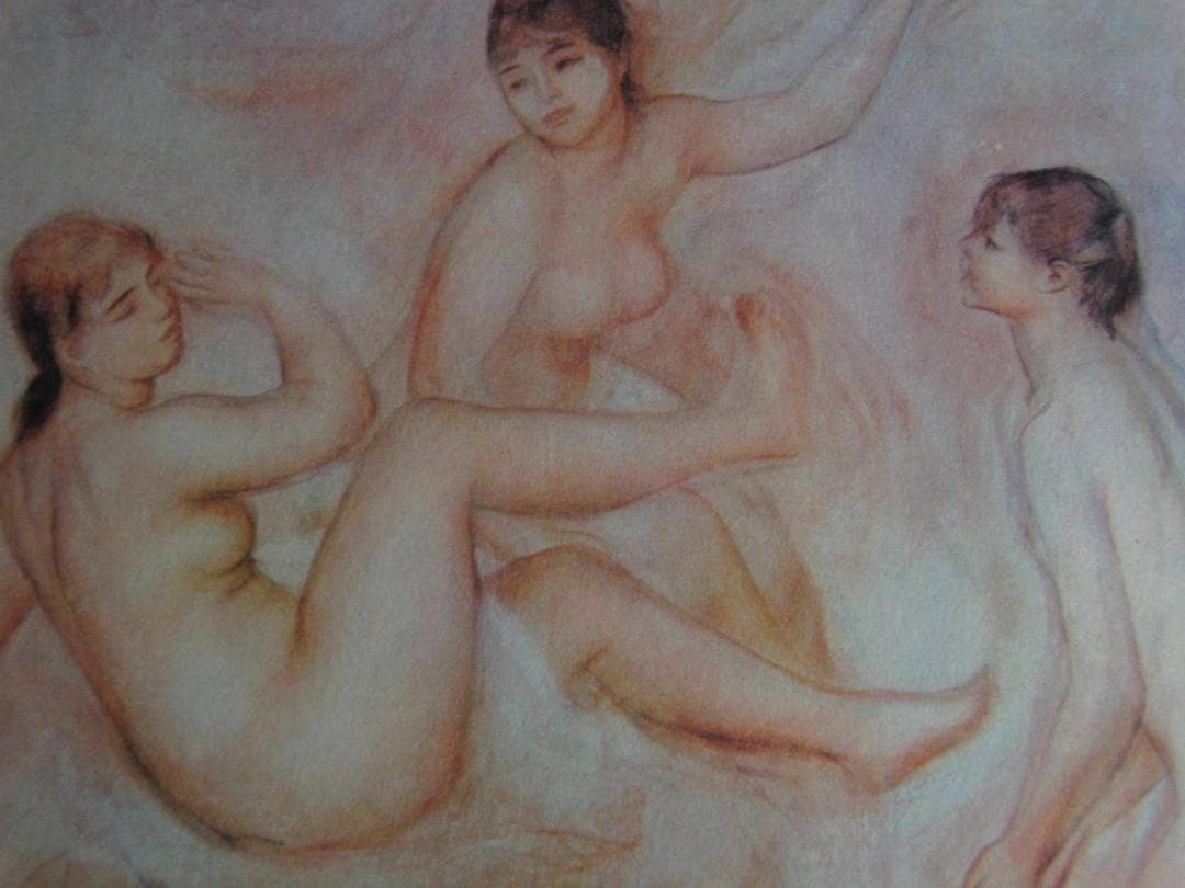 ピエール＝オーギュスト・ルノワール、【三人の浴女】、希少な額装用画集より