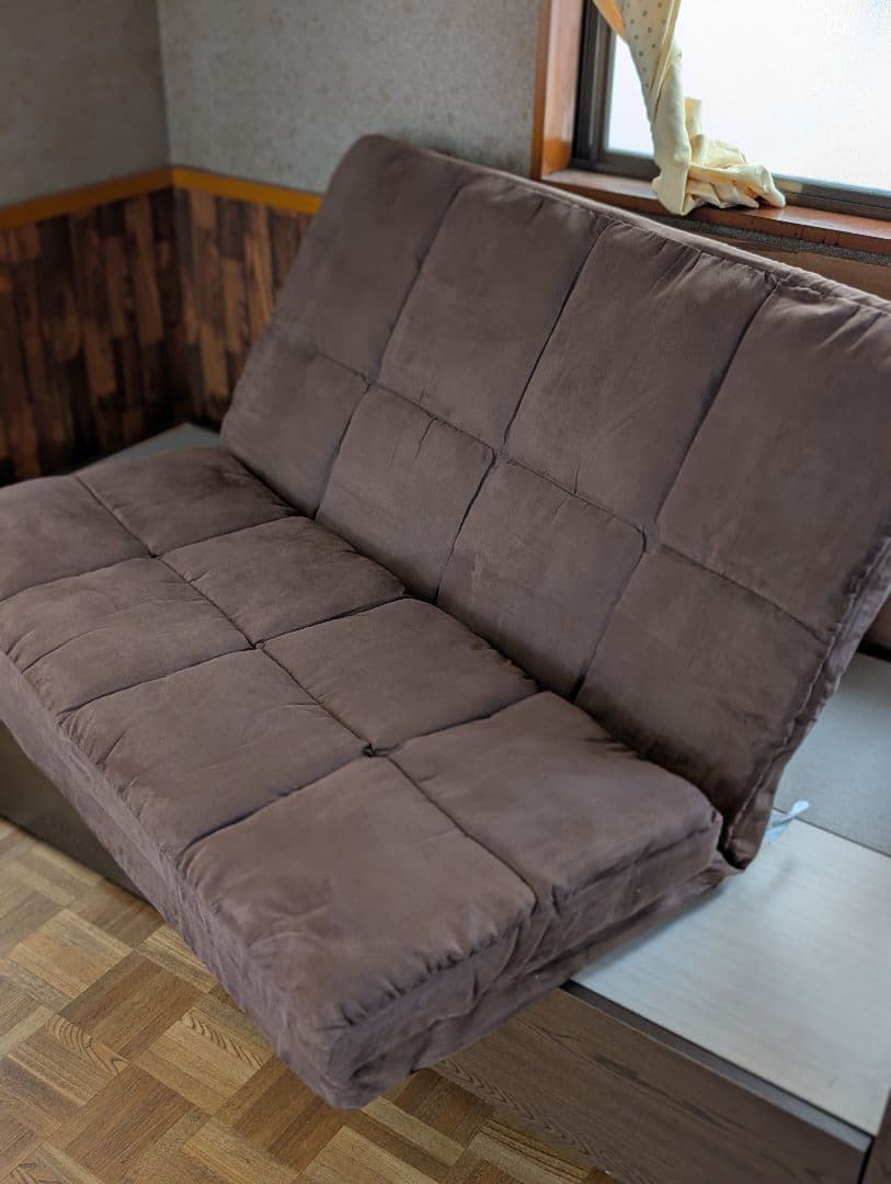 ブラウン ソファベッド ロールクッション付き