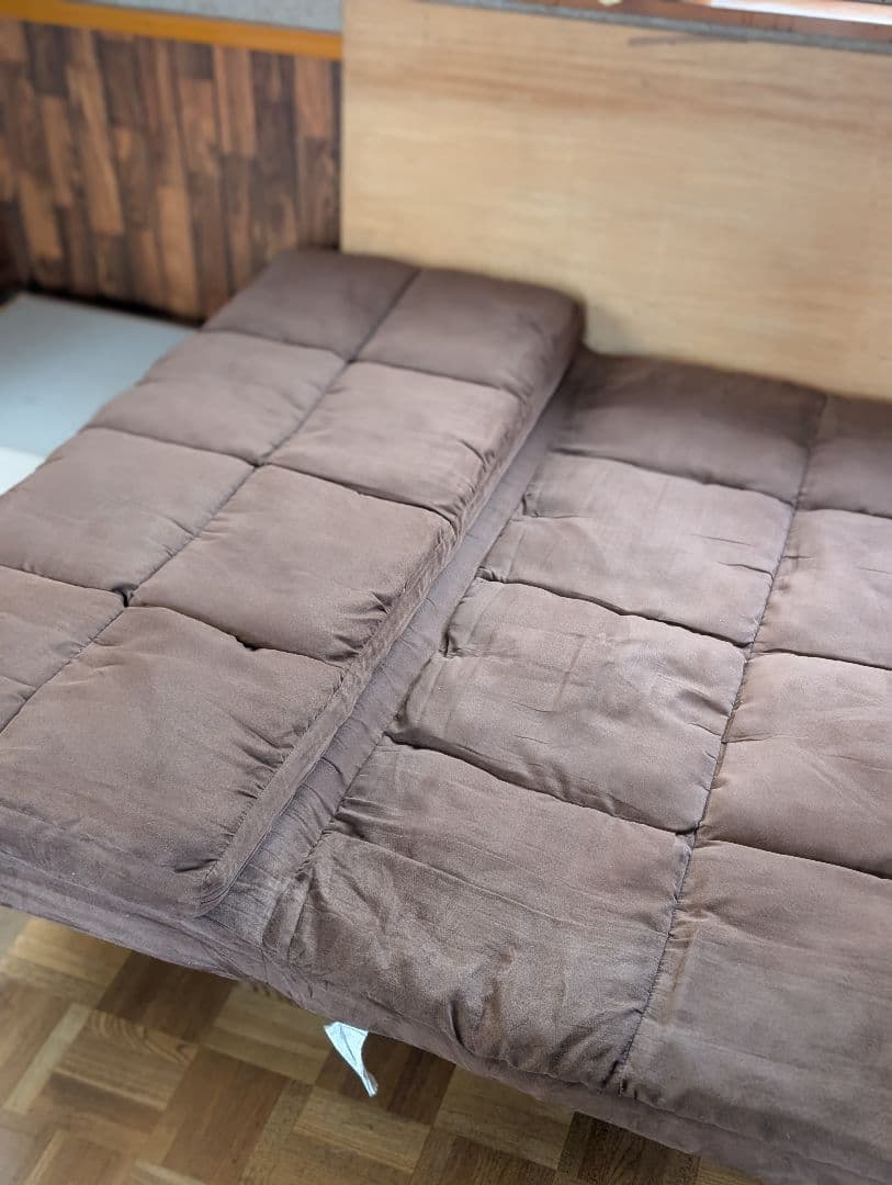 ブラウン ソファベッド ロールクッション付き