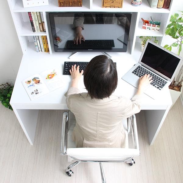 《新品送料無料》パソコンデスク 上下書棚付き 115cm幅 ホワイト 上下一体型