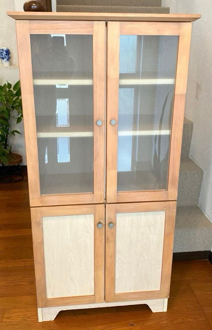 キャビネット ガラス戸棚 5段 食器棚 書棚 収納棚 リビング収納 ナチュラル