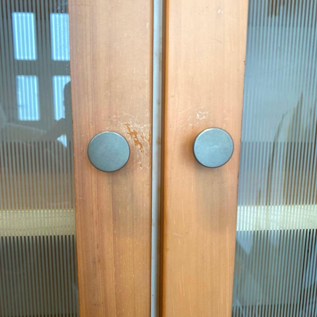 キャビネット ガラス戸棚 5段 食器棚 書棚 収納棚 リビング収納 ナチュラル