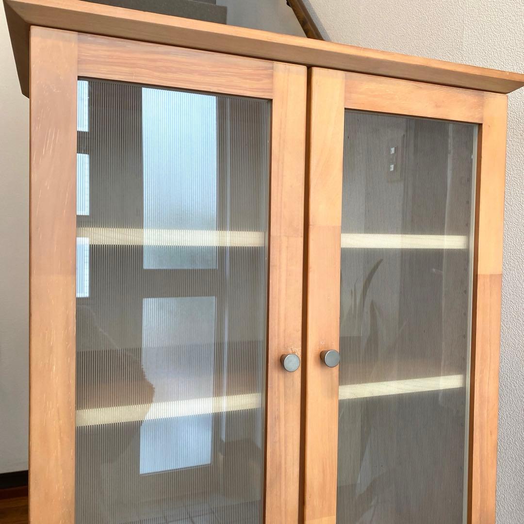 キャビネット ガラス戸棚 5段 食器棚 書棚 収納棚 リビング収納 ナチュラル