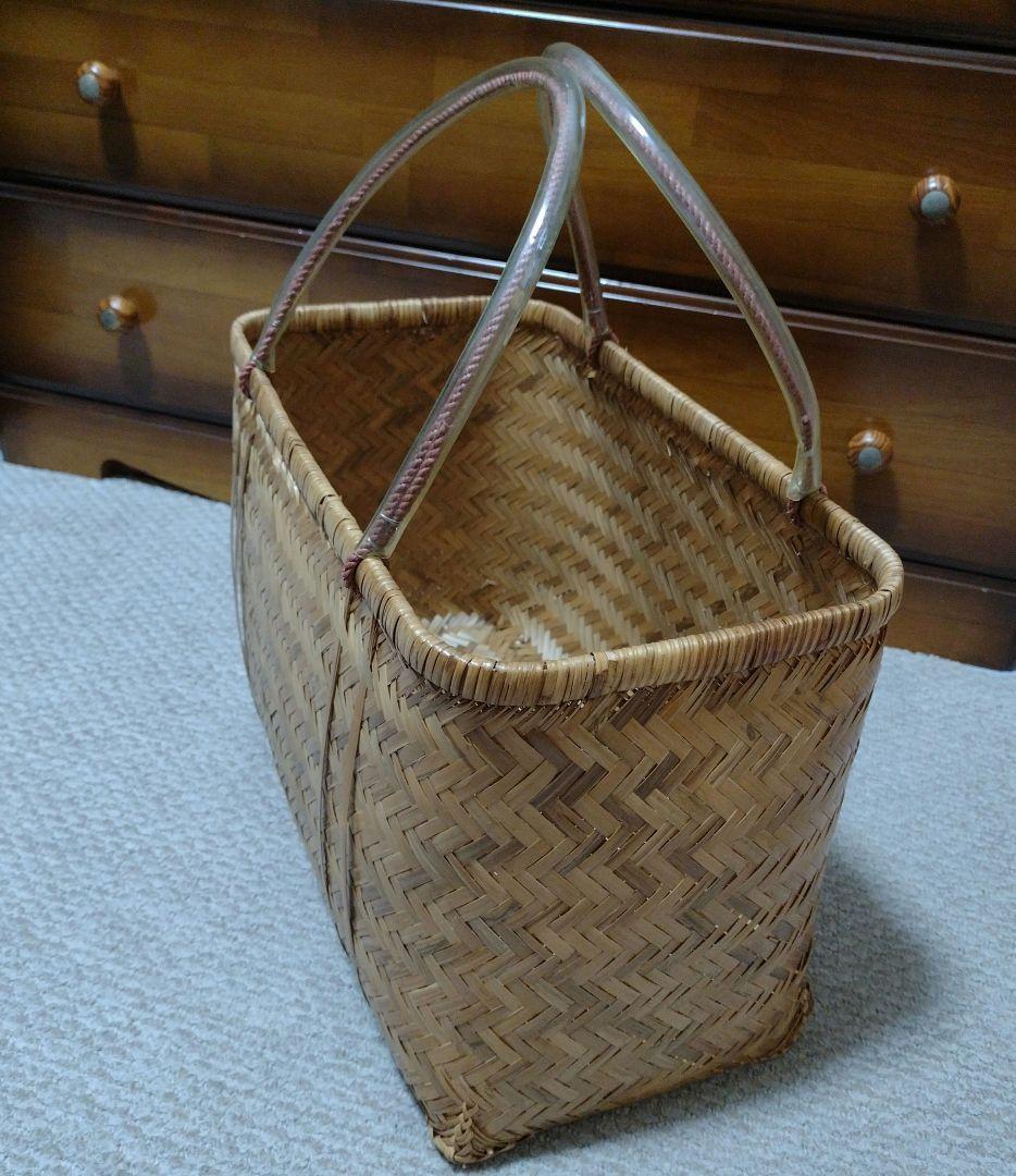 大きな竹籠　編みバスケット　昭和レトロ
