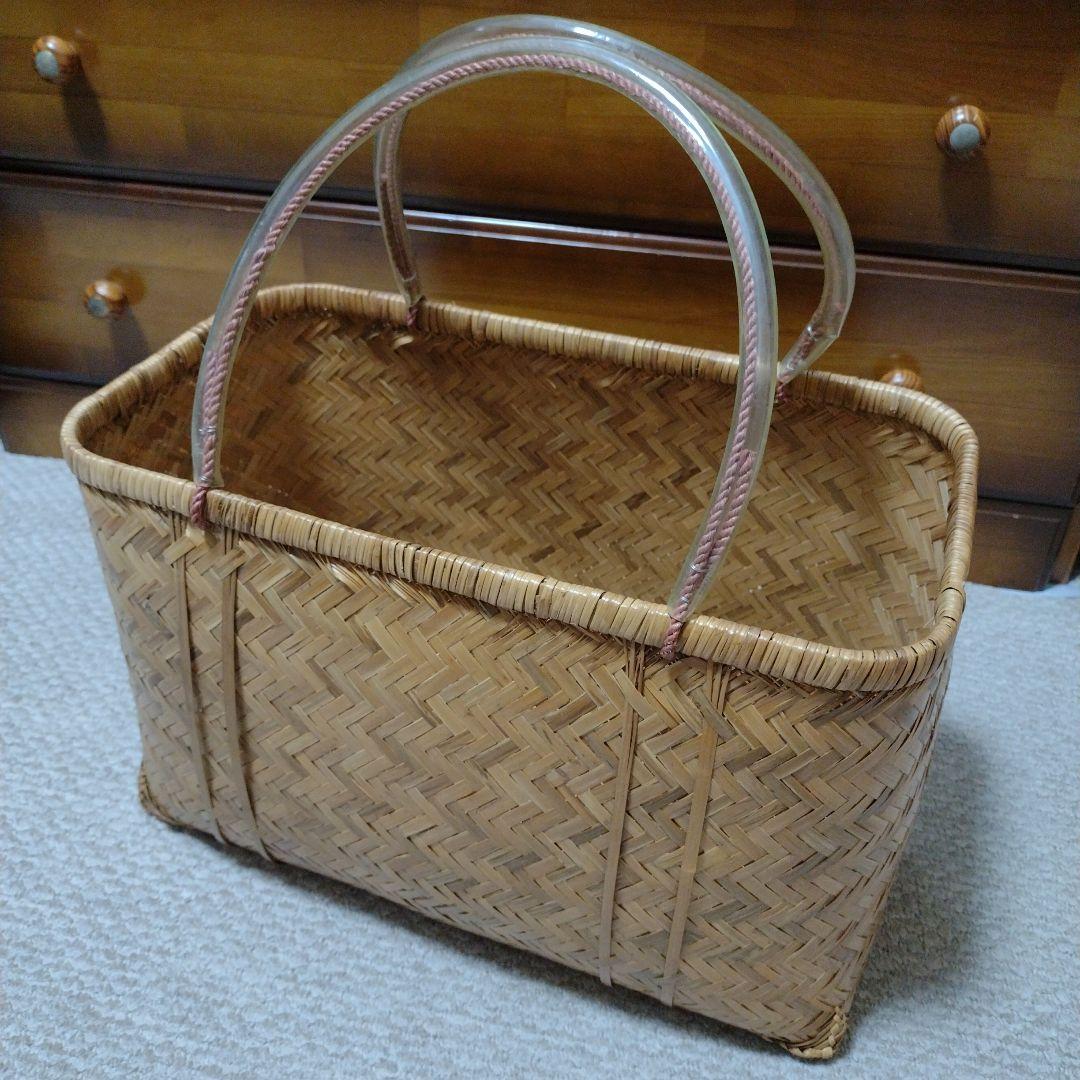大きな竹籠　編みバスケット　昭和レトロ