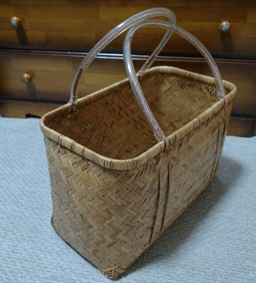 大きな竹籠　編みバスケット　昭和レトロ
