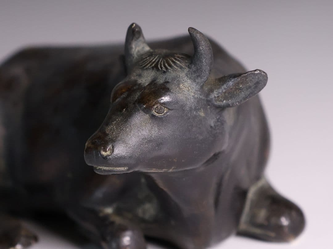 古銅 牛 置物 658g 金工 銅製 時代【MA831】