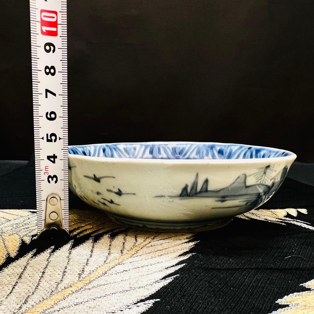 希少 古伊万里 柿右衛門 藍柿 渦福 角福 染付山水桃絵 深皿 1枚 鑑賞皿
