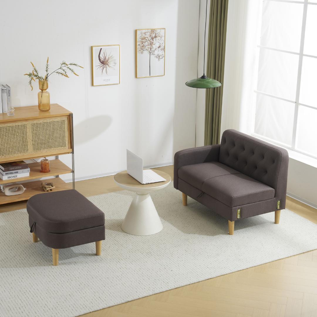 ソファ　 ソファー　カウチソファ　2人掛け オットマン付き　多機能ソファ