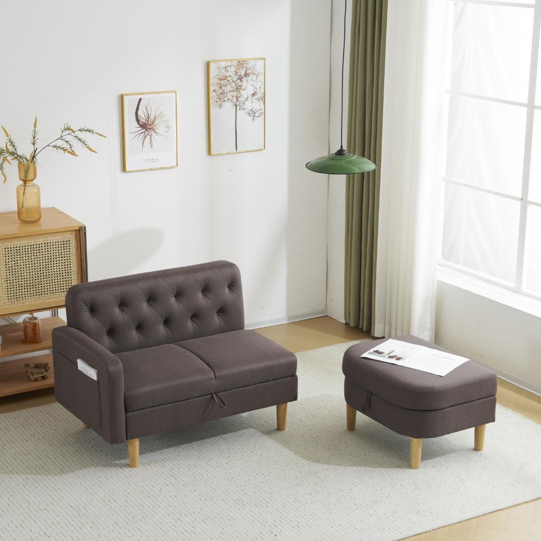 ソファ　 ソファー　カウチソファ　2人掛け オットマン付き　多機能ソファ