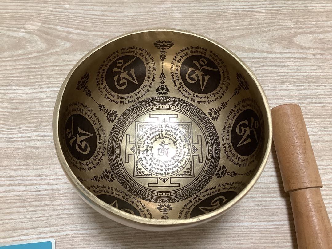 《 チベット密教　新品 》 シンギングボウル　カービング仕様　3点セット　75
