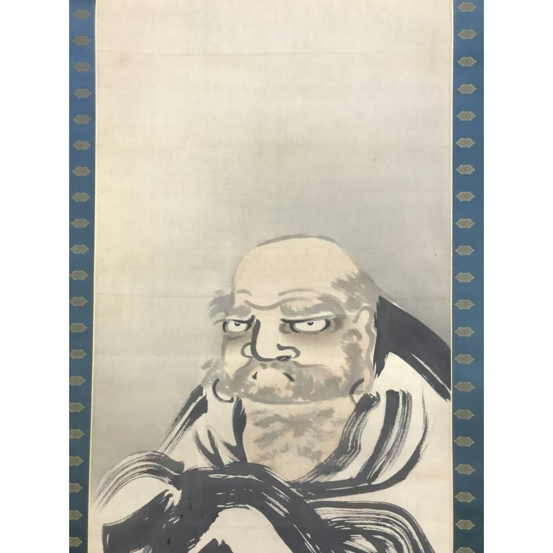 真作/新谷鐵僊/達磨図/ダルマ/人物図/掛軸☆宝船☆AK-631