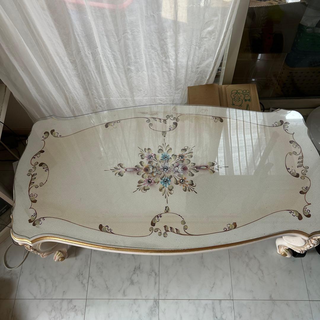 ロココ調　ローテーブル　コーヒーテーブル　 姫家具　天板付き