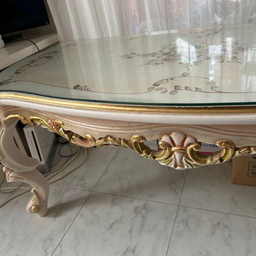 ロココ調　ローテーブル　コーヒーテーブル　 姫家具　天板付き