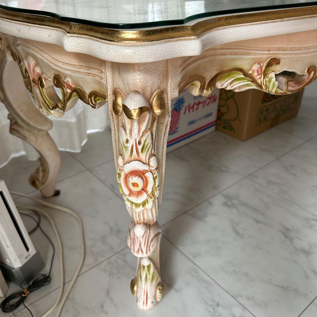 ロココ調　ローテーブル　コーヒーテーブル　 姫家具　天板付き