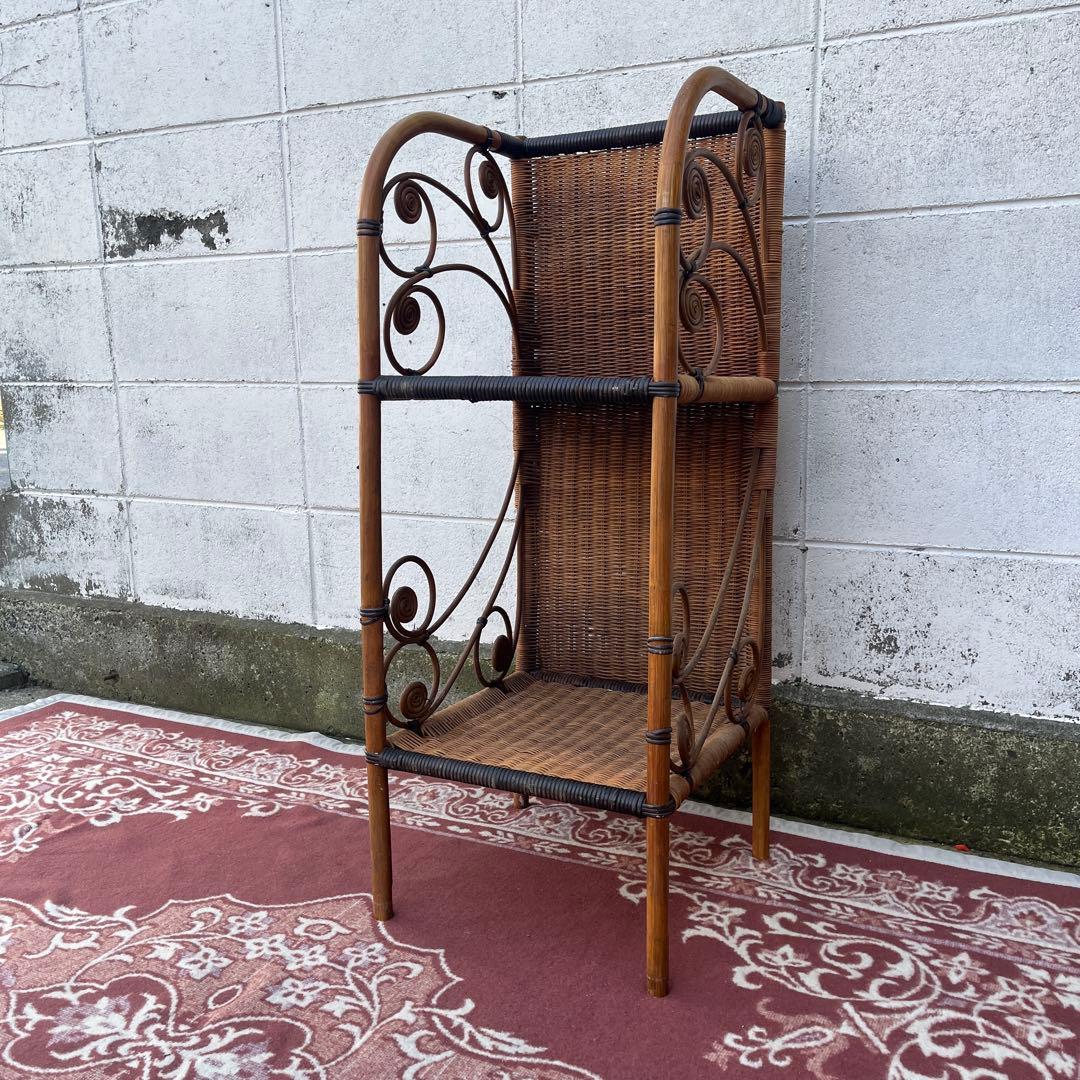 古家具 天然素材◾️籐ラタン製 2段 ディスプレイ台 飾り台 花台