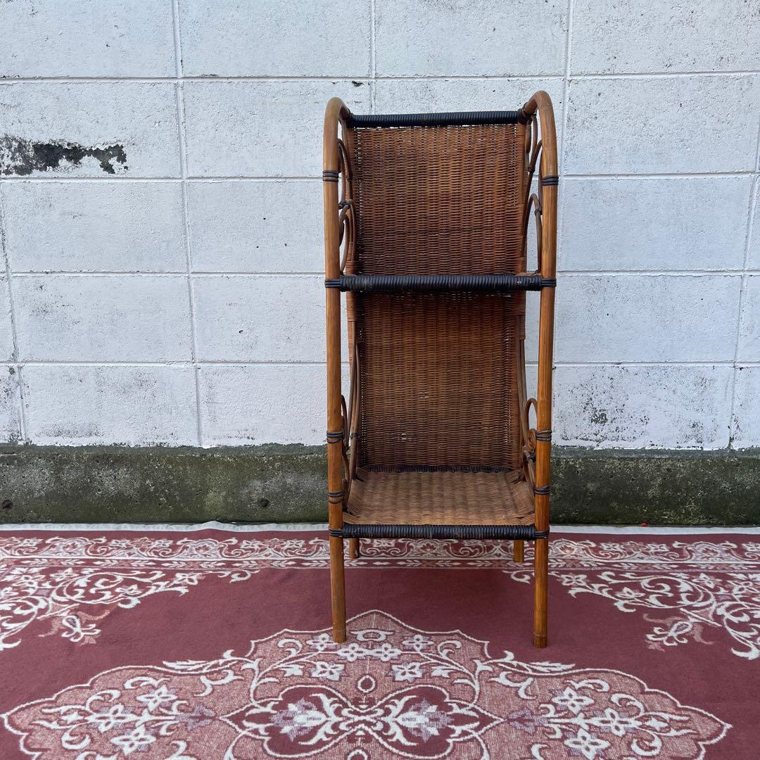 古家具 天然素材◾️籐ラタン製 2段 ディスプレイ台 飾り台 花台