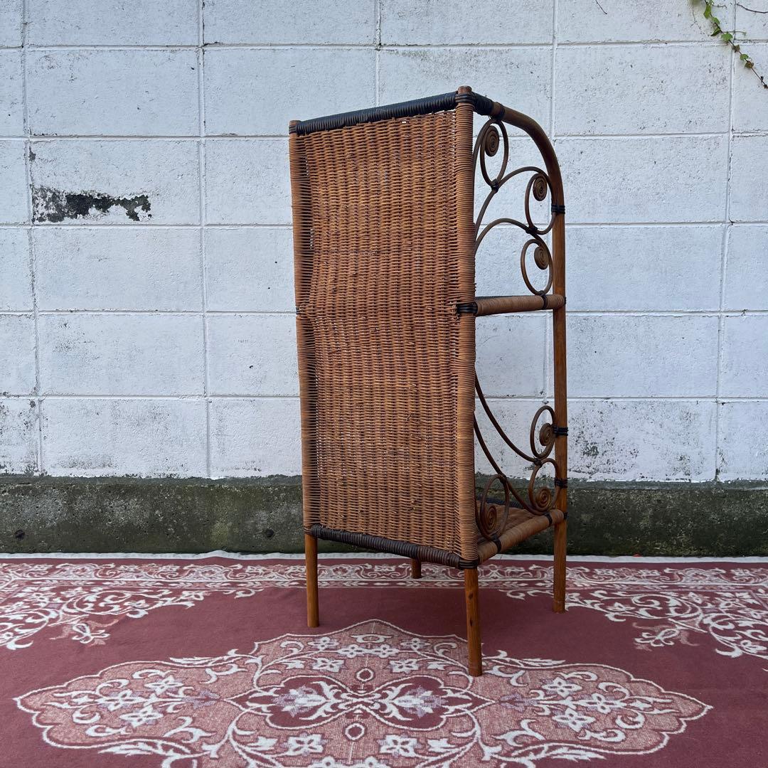 古家具 天然素材◾️籐ラタン製 2段 ディスプレイ台 飾り台 花台