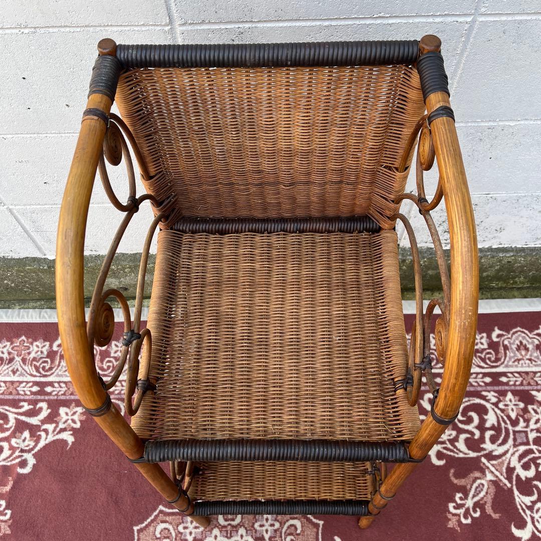 古家具 天然素材◾️籐ラタン製 2段 ディスプレイ台 飾り台 花台